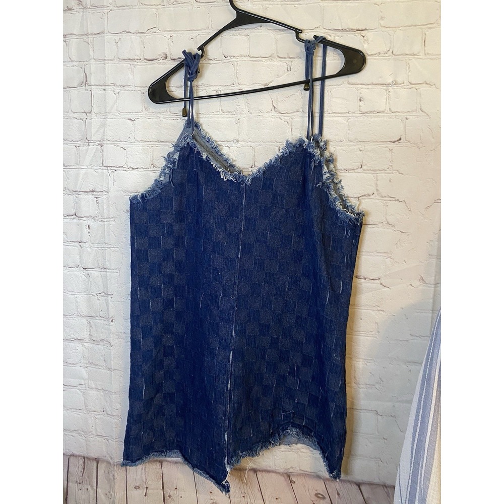 Vintage Checkered Denim Dress Women's Blue Boho Retro 90s Y2K Large